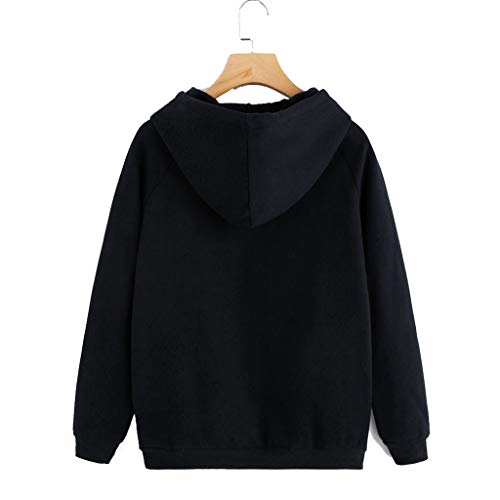 Alangbudu Women V Neck Hoodie Rock Printed Tops Long Sleeve Tighten Cuff Pullover Blouse Shirt Baggy Sweatshirt w Pocket Black - Thumbnail 3