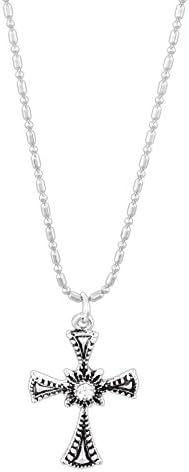 Joy of Giving Silver Tone Cross Necklace with Cubic Zirconia Stone on 18" Chain