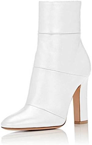 Hecater Ankle Boots, Women Pointed Toe Booties Retro Chunky High Heel Side Zipper Dress Pumps Size 4-14
