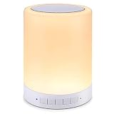 Night Light Bluetooth Speakers Beside Lamp,Lonchan Hi-Fi Portable Wireless Bluetooth Stereo Speaker with Touch Control 7 Color Themes,Warm Night Light with TF Card, AUX Supported, White