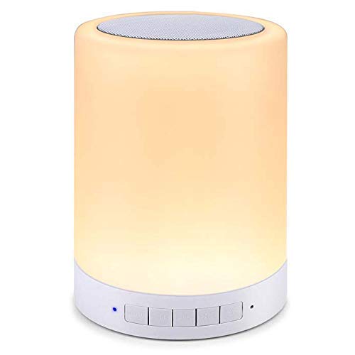 Night Light Bluetooth Speakers Beside Lamp,Lonchan Hi-Fi Portable Wireless Bluetooth Stereo Speaker with Touch Control 7 Color Themes,Warm Night Light with TF Card, AUX Supported, White