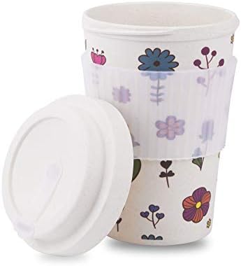 Reusable Coffee Cup, Flower Design, Made with Natural Bamboo Fibre, Eco Friendly, Biodegradable Travel Mug (1 Cup)