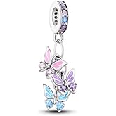 925 Silver Butterfly Charm, Multi-Color butterfly Enamel with Crystal Accents, S925 Dangle Pendant
