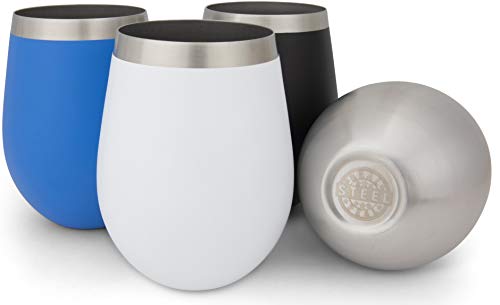 Stainless Steel Wine Glasses: Large 18 Oz Set of 4 Stemless Metal Wine Glass Set - Outdoor Wine Tumbler for the Pool, Camping, Cookouts, Travel - Set of 4 Drinking Cups (Assorted)