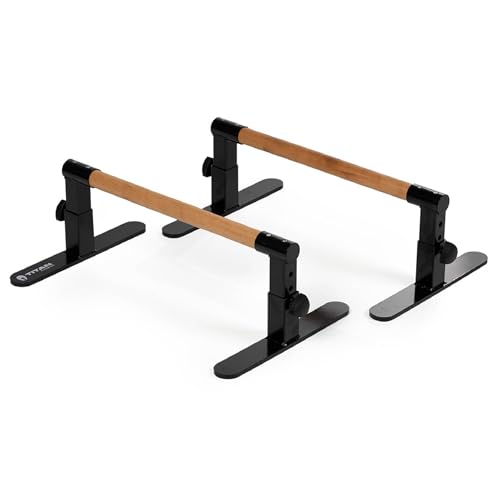 Titan Fitness Wooden Adjustable Parallette Push Up Bar Set, 3