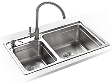 Kitchen Sink Double Bowl 40/60 Brushed Stainless Steel Topmount Basin with Strainer and Faucet ZYXPP911