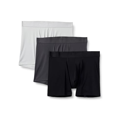 Amazon Essentials Men's Microfibre Boxer Shorts Underwear, Pack of 3, Black/Cha…