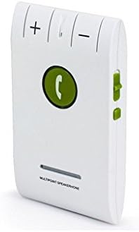 Wireless Bluetooth 4.0 Multipoint A2DP Sun Visor In-Car Auto Vehicle Hands-Free Speakerphone with Clip for iPhone, Samsung, LG, HTC, Google Nexus, iPad &amp; Android Tablet/ Cell Phones (White)