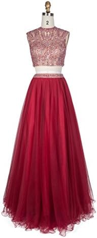 Miss Chics Beaded Formal Gowns for Women Party Ball Dresses Backless(14,Maroon)