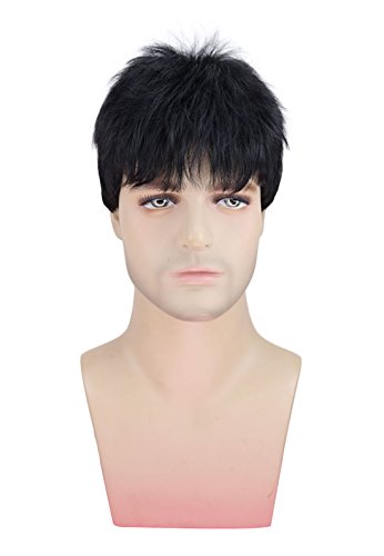 Kalyss men s short straight black wig heat resistant sy…