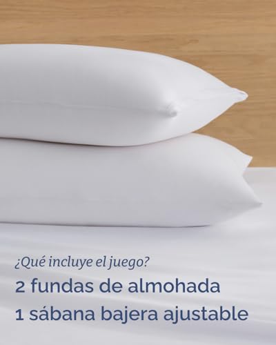 Jersey Fitted Sheet Cotton 180 x 200 cm White + 2 Pillowcases 80 x 80 cm – Pack of 3 – 100% Cotton – Terry 40 cm / 16 Inches – Soft, Wrinkle and Hypoallergenic – Oeko-Tex Standard 100 Certified