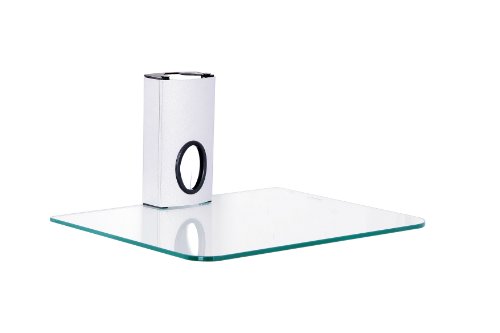 DVD Wall Mount Bracket Shelf, 1 x Silver Floating Shelf with Strengthened Tempered Clear Glass for DVD Players/Cable Boxes/Games Consoles/TV Accessories (Silver)