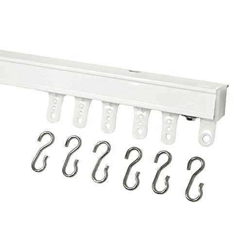 White Ceiling Mount Curtain Track System with Ball Bearing Carriers and Hooks (9'-(in 2 Sections))