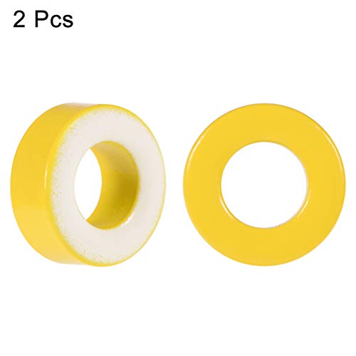 uxcell Toroid Core, Ferrite Chokes Ring Iron Powder Inductor Ferrite Rings, Yellow White 2pcs, 8.2 x 15.5 x 6.2mm