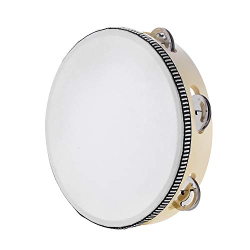 image for Tambourine for Church 8 inch Hand Held Drum Bell Birch Metal Jingles P