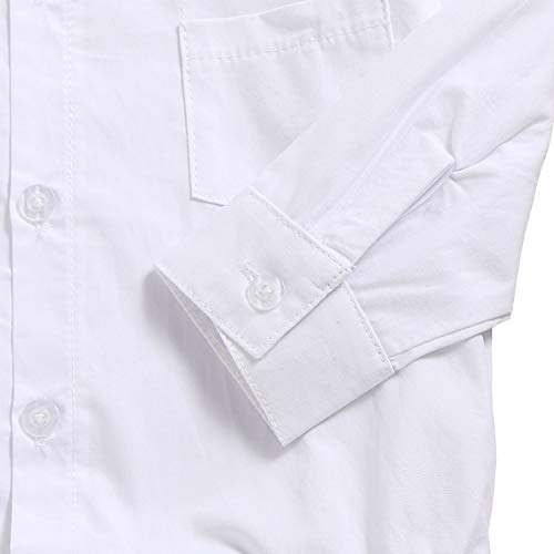 Baby Boys Gentleman Outfit Set, Infant Plain Shirt+Bowtie +Suspenders Pants for Toddler Casual Formal Wedding Birthday Party (White Long Sleeve Plain Black Pants, 6-9 Months)