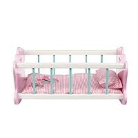 Toysters Wooden Baby Doll Rocking Cradle | Crib Includes Accessories - Matching Mattress and Pillow | Adorable Pink Bed Sized for Dolls Up to 20 Inches Tall | AT250