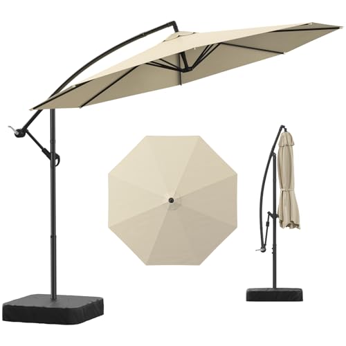 Meulbaty Patio Umbrella with Base Included, 10FT Large Cantilever Offset Patio Umbrellas Outdoor Umbrellas Shade Umbrella with Stand - UV Protection, Easy Tilt & 360° Rotation for Pool, Deck, Porch, Yard