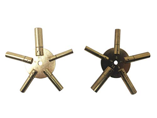 Set of 2 Clock Winding Keys - All Sizes Brass Spider Star Pair - Odd and Even - Thumbnail 6