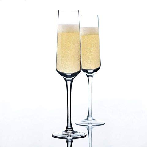 Hand Blown Champagne Flutes -100% Lead Free Crystal Clear Set of 2 Champagne Flute Glasses, Perfect Glass Party Cups - Thumbnail 2