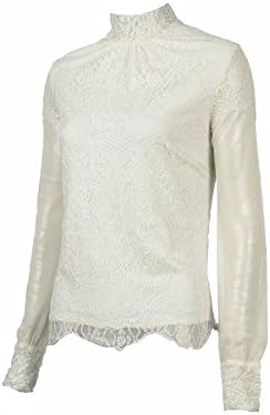 Kay Celine Mock Neck Ivory Lace Top Ivory (Small)