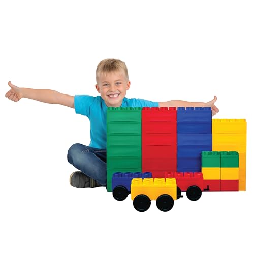 BiggoBlocks Big Blocks for Kids Ages 4-8 — Indoor & Outdoor Blocks for Kids Games — Large Building Blocks (36 pc with 3 Cars) Train Set