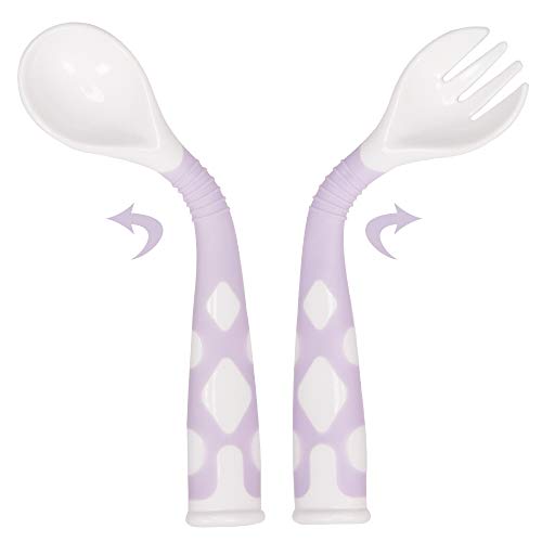 Qshare Baby Utensils Spoons with Travel Safe Case, Toddlers Feeding Training Spoon with Easy Grip and Bendable Function, Perfect Self Feeding Learning Spoons (Set of Purple) - Thumbnail 2