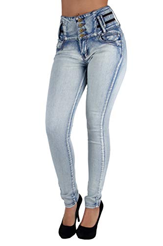 Colombian Design, Butt Lift, High Waist, Premium Skinny Jeans in Washed Light Blue Size 15