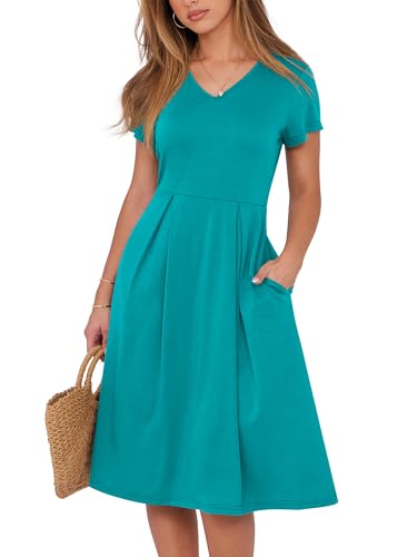 ANRABESS Women Summer Casual Short Sleeve A Line Midi Dresses with Pocket at Amazon