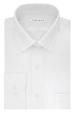 Van Heusen Men's Lux Sateen Regular Fit Solid Spread Collar Dress Shirt, White, 18