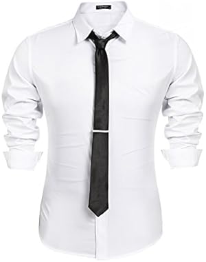 Mens Slim Fit Classic Dress Shirts Long Sleeve Solid Cotton Bussiness Casual Button Down Shirts
