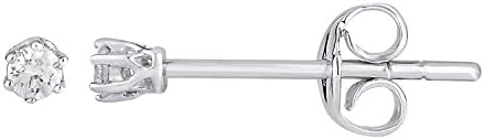 Round Cut Natural Diamond Push Back Solitaire Stud Earrings 6-Prong 10k Solid White Gold