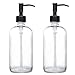 2 Pack Thick Clear Glass Pint Jar Soap Dispenser with Oil Rubbed Bronze Stainless Steel Pump, 16ounce Clear Boston Round Bottles Dispenser with Rustproof Pump for Essential Oil, Liquid Soap