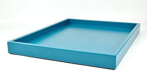 Low Profile Teal Blue Large Wood Ottoman Coffee Table Tray