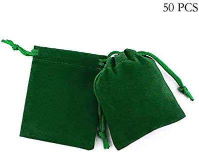 rainbowroseus 50PCS Velvet Cloth Jewelry Pouches Drawstring Bags Christmas Candy Gift Bag Pouch Wedding Favors (Green, 4โ x 5โ)