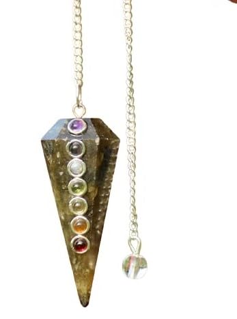 Prajet Energized Crystals Labradorite Chakra Cone Pendulum for Positivity | Polished Crystals Healing | Natural Stones | Feng Shui | Good Luck | Reiki Gift & Home Decor