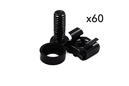 DynaCable M6 x 16mm Industrial Strength Cage Nuts, Screws and Washers for Rack Mount Server Cabinet, Shelves, Routers, 60 Pack of Each, Rust-Free - Black - Thumbnail 5