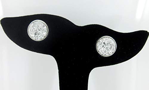 Trio Silver-tone Stud Earrings Faux Druzy Stone Orange AB Black Set 12mm