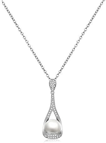 AFSSHOPPING 18K Platinum Pearl Crystal Pendants &amp; Necklaces For Women Ladies With Gift Box