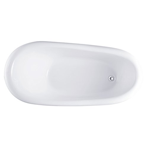 MAYKKE Gibson 67" Traditional Oval Acrylic Clawfoot Bathtub Elegant, White Slipper Tub with Chrome Finish Feet for Bathroom, Shower cUPC Certified, Drain & Overflow Assembly Included