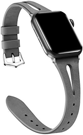 Bertiveny Slim Leather Band Compatible with Iwatch Band 38mm 40mm 42mm 44mm Women Breathable Replacement Band for Apple Watch Series 4/3/2/1 (Grey, 42/44mm)