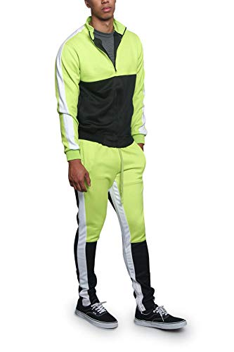 Victorious Men's Tri-Colored Track Suit Set ST5010-523 - Frozen Yellow - Medium