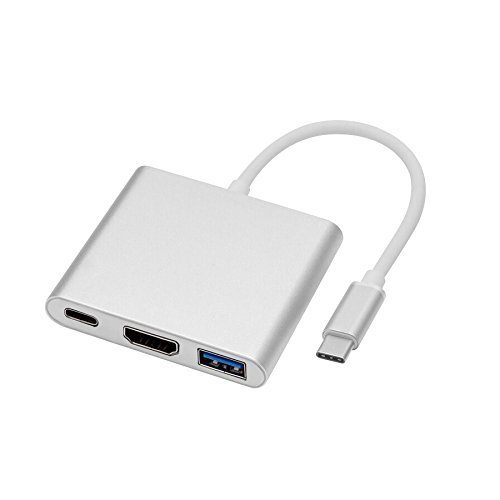 USB C to HDMI 3-in-1 Digital Multiport Adapter USB 3.1 Type C with USB 3.0 Port and USB-C Recharging Port Aluminum Housing for 2016 MacBook Pro and More Type C Devices Silver