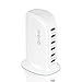 Qooltek 30W 6 Port USB Charger Tower Portable USB Charging Station Desktop Wall Charger for iPhone 8, iPhone X, iPhone/7/6s/Plus, iPad, Galaxy S7/S6/Edge(White) primary