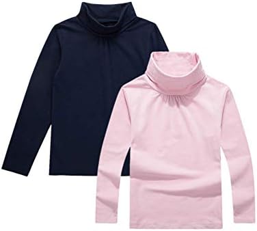 Kids One or 2-Pack or 3-Pack Cotton with Spandex Long Sleeve Turtleneck T-Shirt for Girls (Age 3-12 Years)
