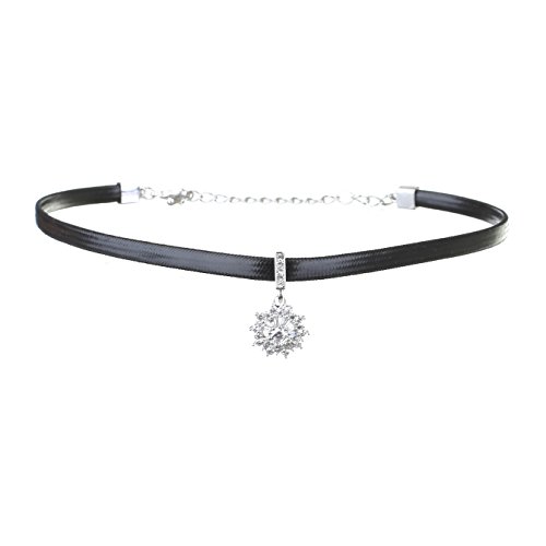 OSIANA Choker-Womens Brass Vintage Black Faux Leather Choker Necklace with CZ Pendant in Gift Box-06