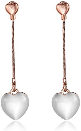 Forcolor White Heart Cat's Eye Link Earrings Rose Gold Plated Jewelry