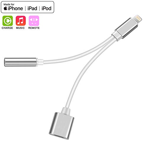 3.5 mm Headphone Jack Adapter for iPhone Xs/Xs Max/XR/ 8/8 Plus / 7/7 Plus for iPhone Aux Adapter 2 in 1 Earphone Splitter Adapter Charger Cables & Audio Connector Dongle Support All iOS Systems