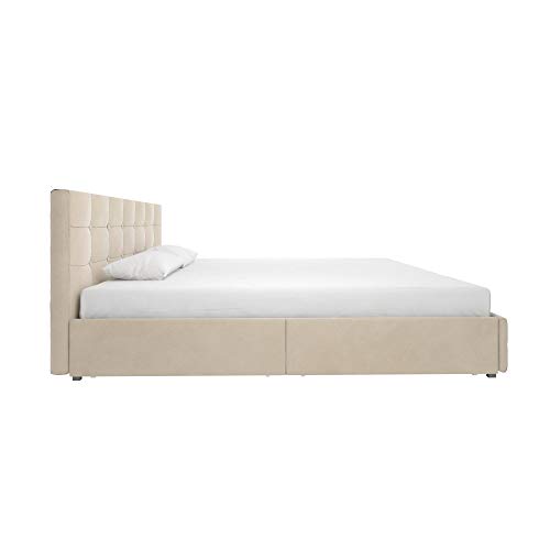 DHP Rose Velvet Tufted Upholstered Platform Bed with Storage Ivory