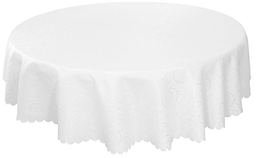 EcoSol Designs Microfiber Damask Tablecloth, Wrinkle-Free & Stain Resistant (70" diameter, Round, White) Swirls